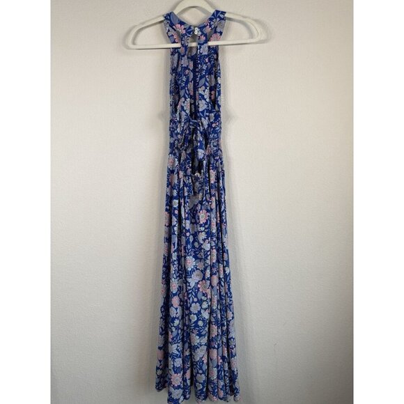 Abel the Label Blue Bell Cottage Floral Maxi Halter Backless Tie Back Dress Sz M - Picture 12 of 16